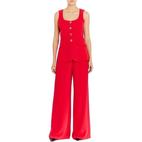 Amanda Uprichard Women's Scarlet Red Kya Wide-Leg Formal Jumpsuit Size Medium - Picture 1 of 9